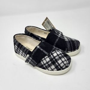 Toms‎ Black White Plaid Tiny Belmont Shoes New Size 9T